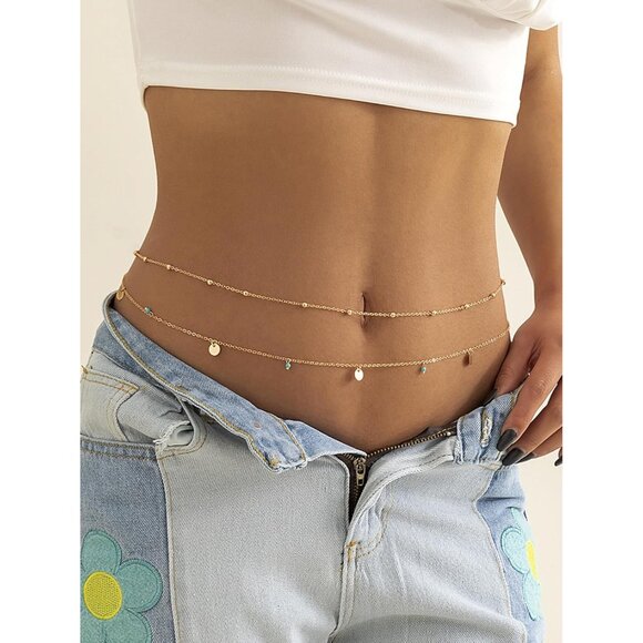 🆕 Women Gold Rhinestone Peal Back Chain Necklace Lingerie Waist Belly Jewelry - Picture 3 of 5